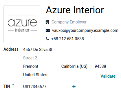 Validate address link on a North American contact in Odoo.