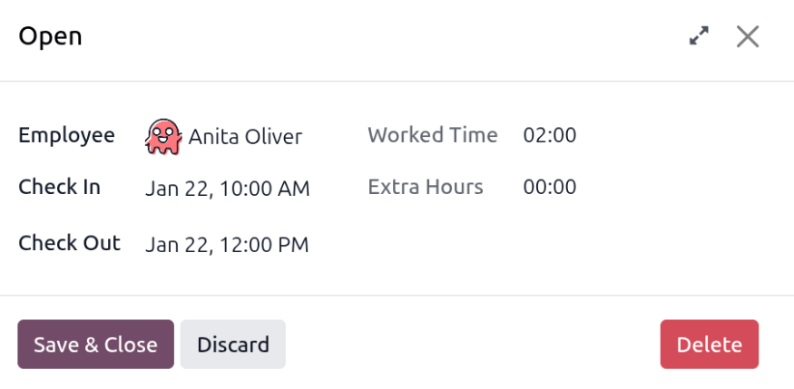 The details on the attendance log pop-up window.