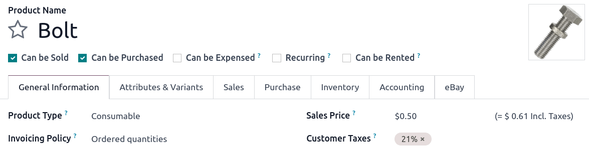 Odoo fills out the Tax field automatically according to the Default Taxes