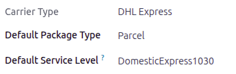 Select a package type and service level that should be used for the carrier.