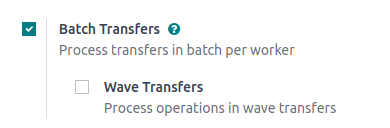 Activate the *Batch Transfers* feature in Inventory > Configuration > Settings.