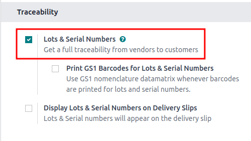 Enable lots and serial numbers.