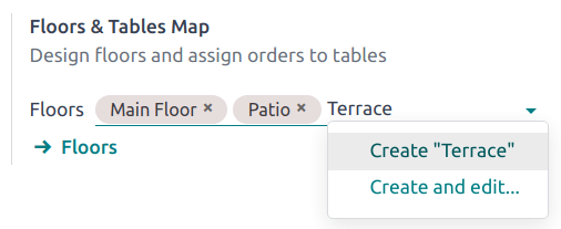 setting to create floors from the POS settings