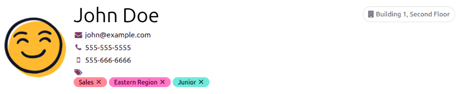 The top-half of a new employee form, all filled out.