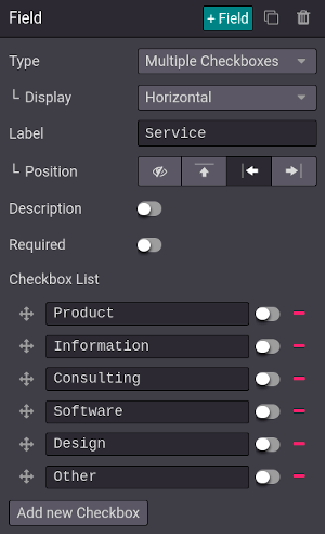 'Checkboxes' configuration settings