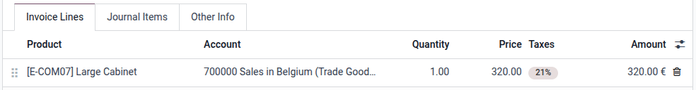 invoice lines with taxes