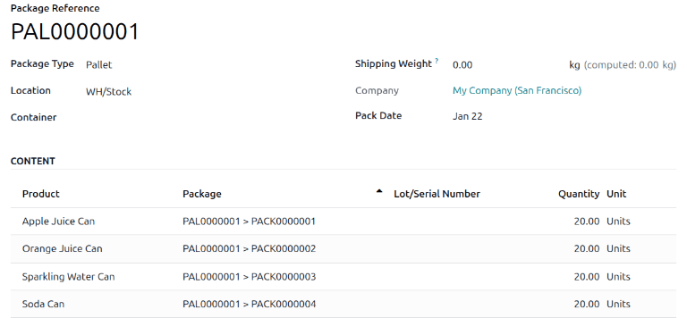 Child packages are listed on the package reference form.