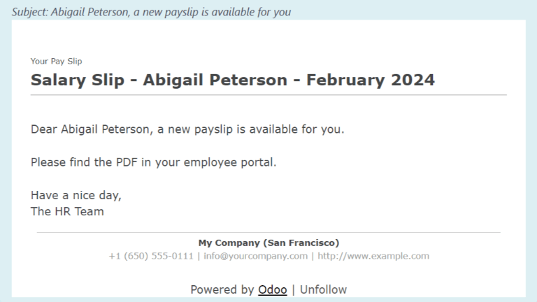 The new payslip is emailed to the employee and the email appears in the chatter.