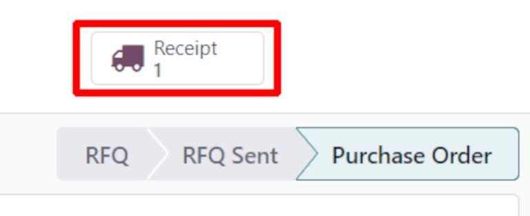 After confirming a purchase order, a Receipt smart button will appear.