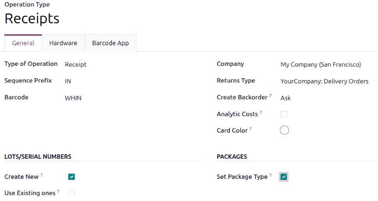 Update the Set Package Type setting on the operation type form.