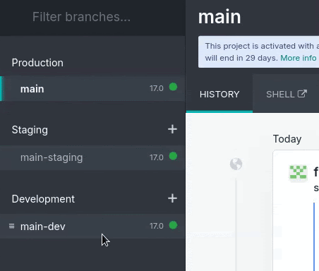 Changing the stage of a branch