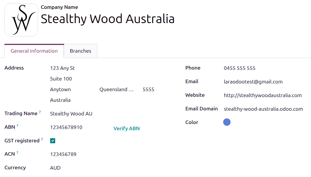 Australian company form configured for Australia.