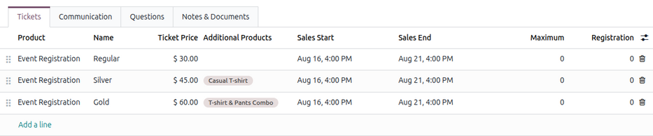 Example of a ticket combo on an event form.