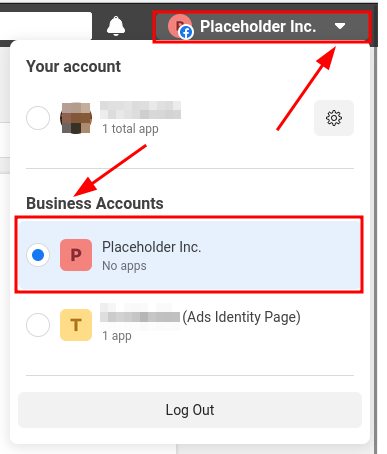 Toggle between Meta personal and business accounts.