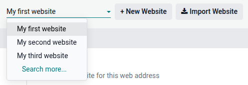 Selecting a website in the app settings