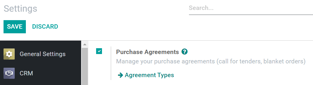 Enable purchase agreements in Odoo Purchase