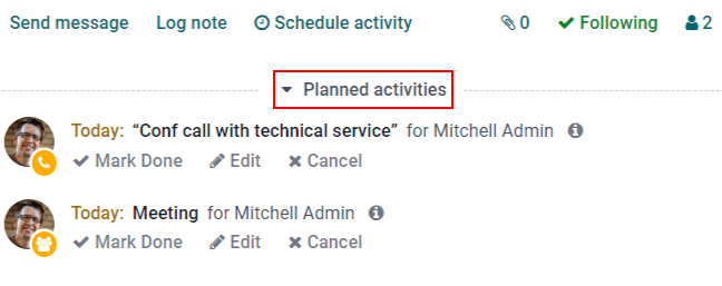 View of CRM leads and the option to schedule an activity.