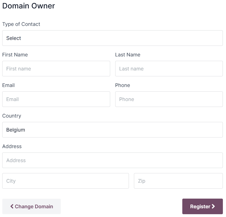 Filling in the domain owner information