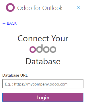 Entering the Odoo database URL