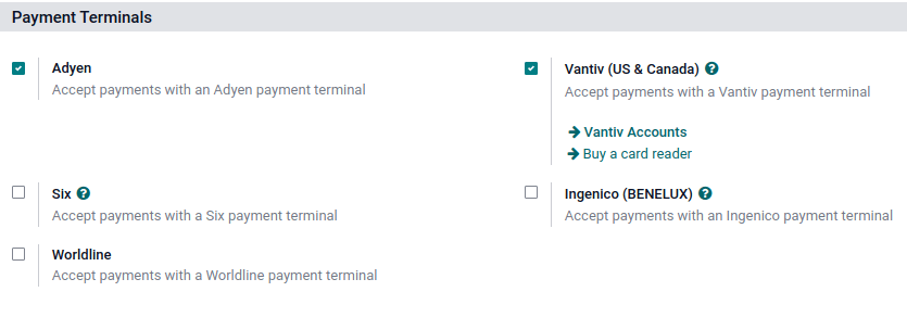 checkbox in the settings to enable a payment terminal
