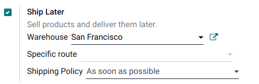 settings to enable and configure the ship later feature