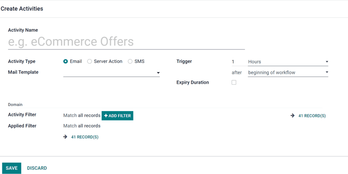 An activity template in Odoo Marketing Automation.