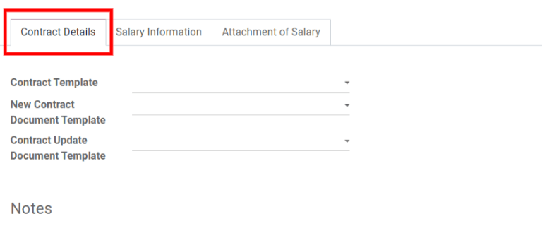 Contract details in optional tabs for a new contract.