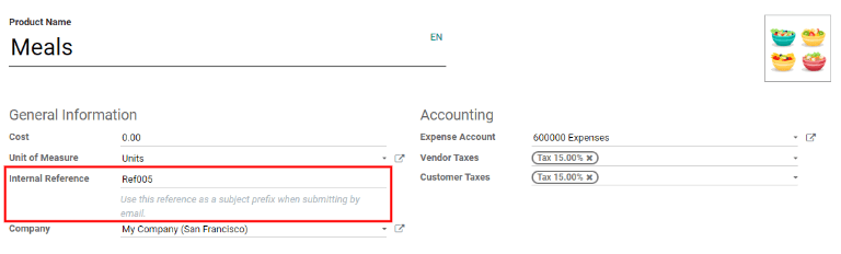 Internal reference numbers are listed in the main Expense Products view.