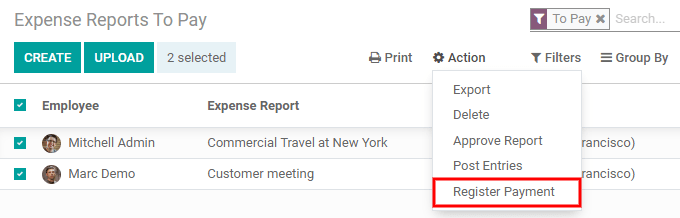 Post multiple reports by clicking the checkboxes, clicking the gear, then post the entries.