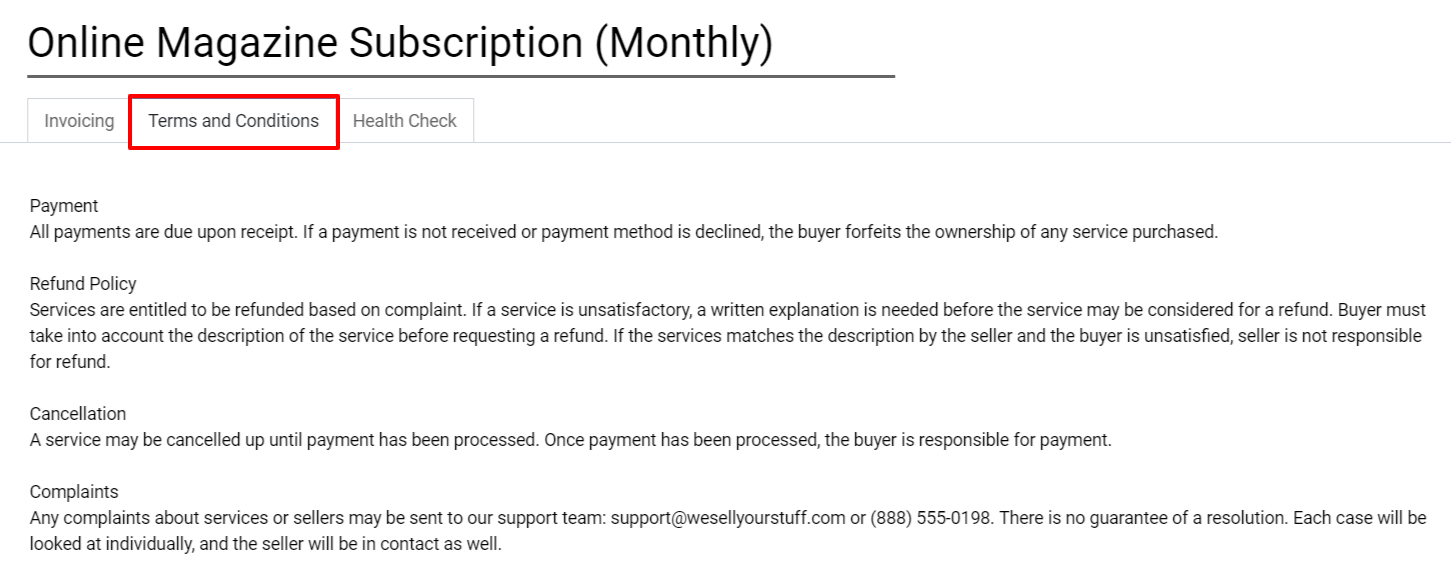 Terms & conditions on Odoo Subscriptions