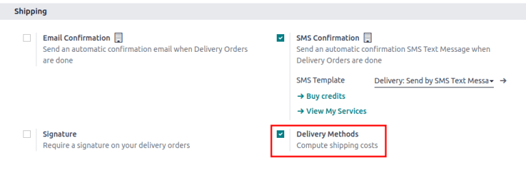 Enable the *Delivery Methods* feature by checking the box in Configuration > Settings.