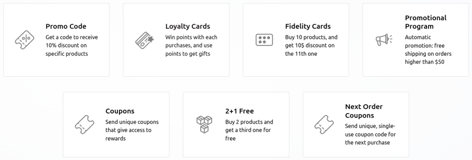 Discount and loyalty program template cards.