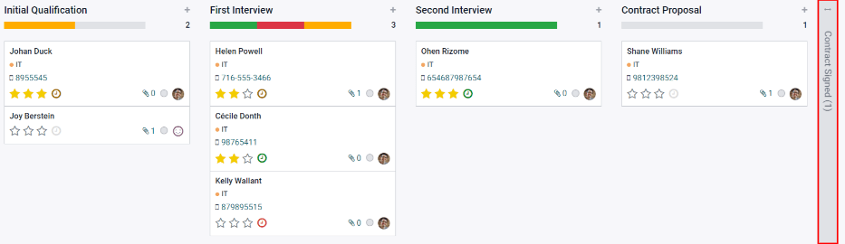 Expand a folded column by clicking on it in the kanban view.