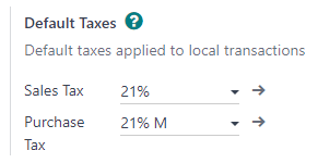 Define which taxes to use by default on Odoo