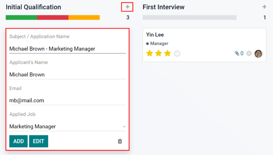Todos los campos que se ingresaron en el formulario de un postulante nuevo con la opción Agregar rápidamente.
