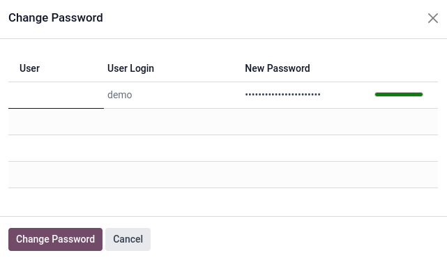 Change a user's password on Odoo.