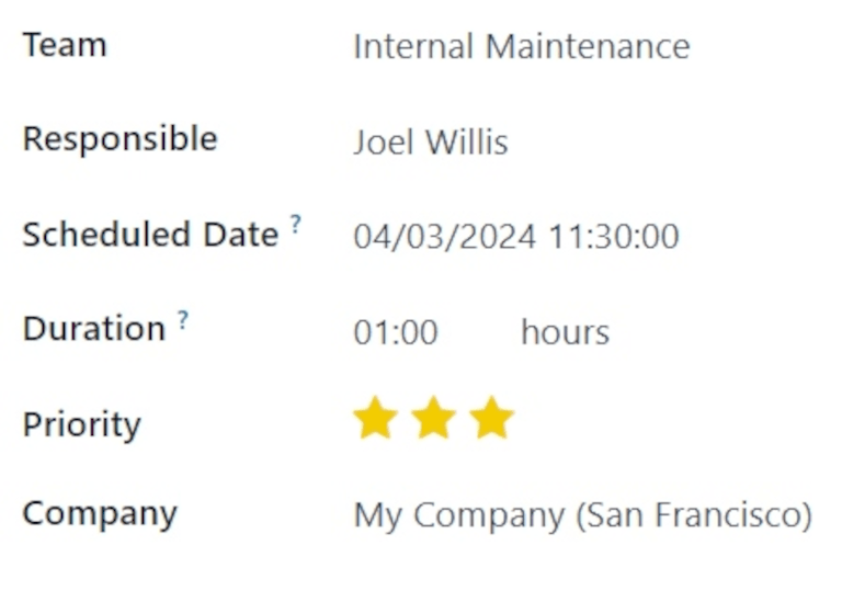 Filled-out details of maintenance request form.