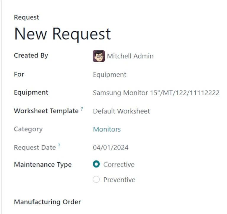 New maintenance request form creation.