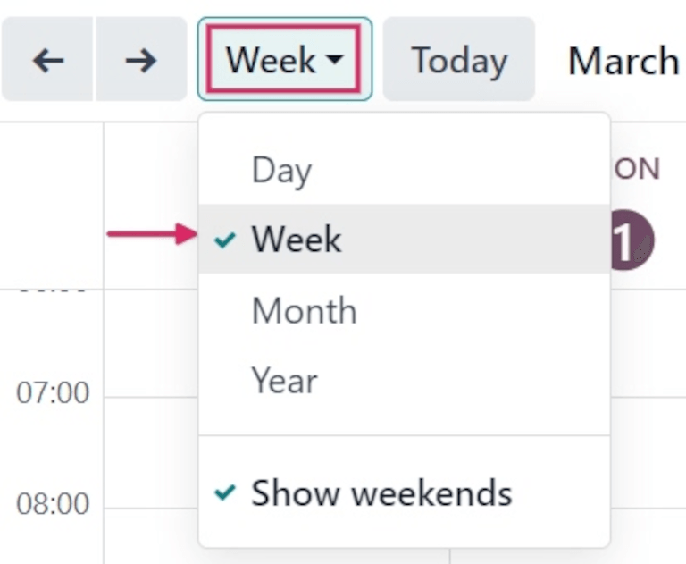 Calendar period drop-down menu options.
