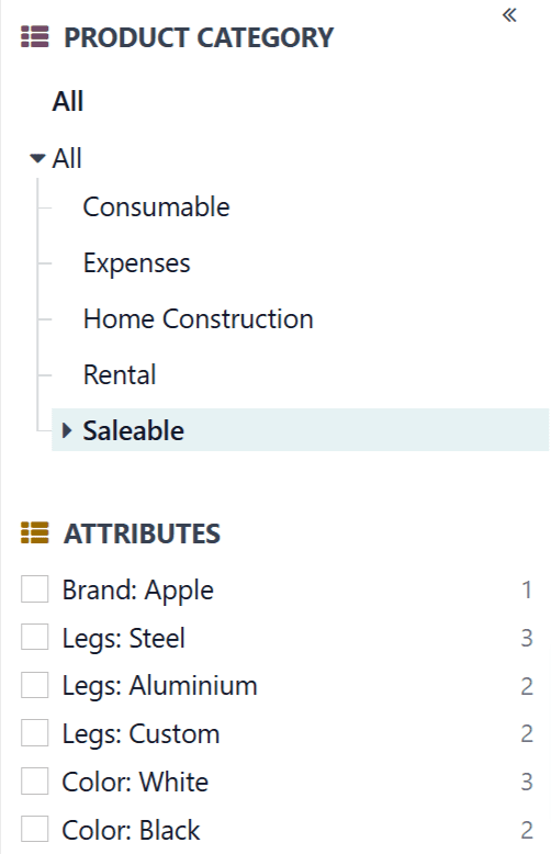 De filterzijbalk in de productcatalogus.