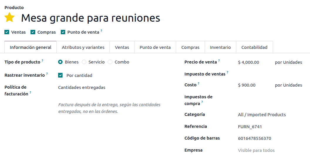 Storable products general configuration.