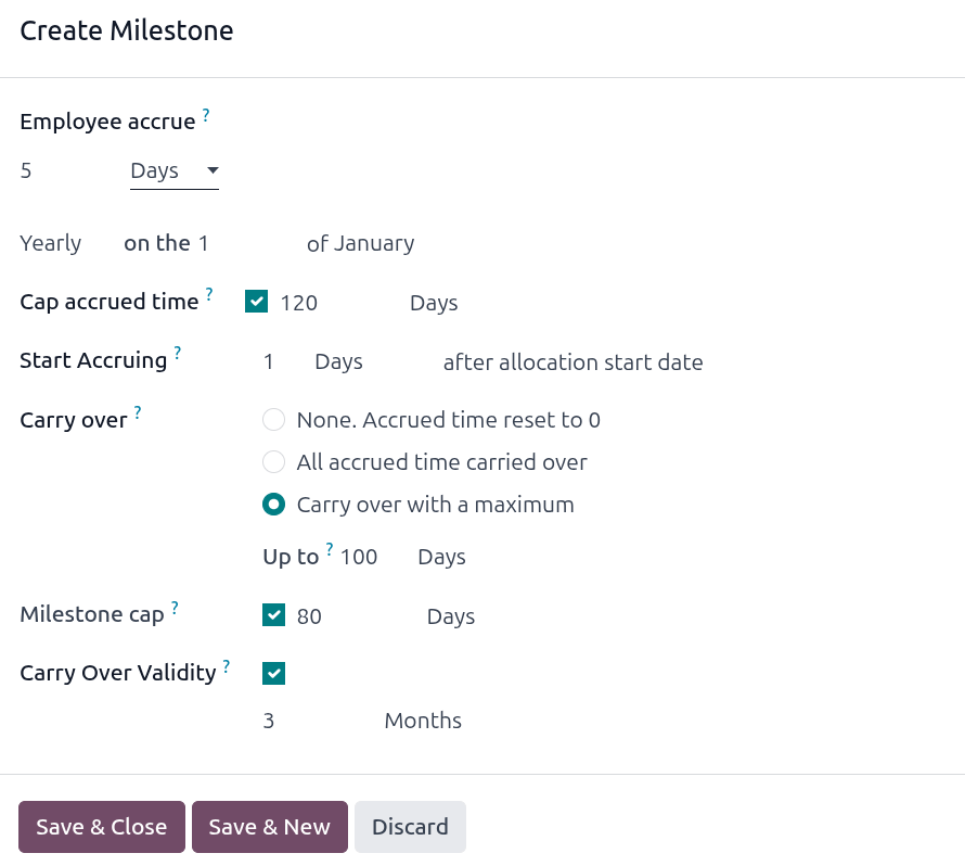 A milestone form with all the entries filled out.