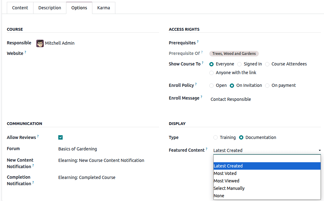 Overview of the Options tab