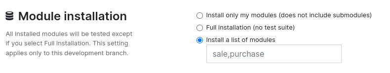 The settings tab module installation
