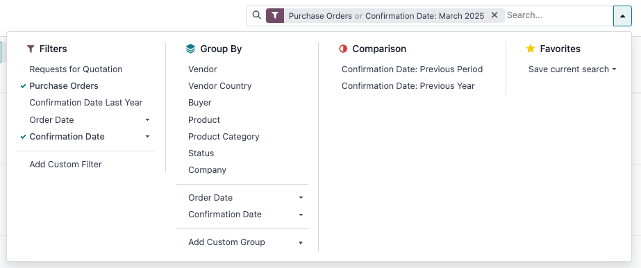La barra de búsqueda del informe de análisis de producción.