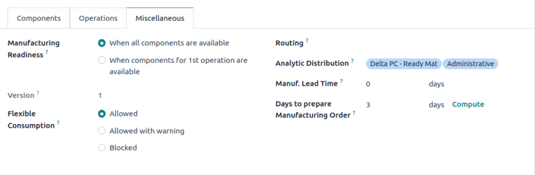 Visualización de la pestaña *Varios* de la LdM.