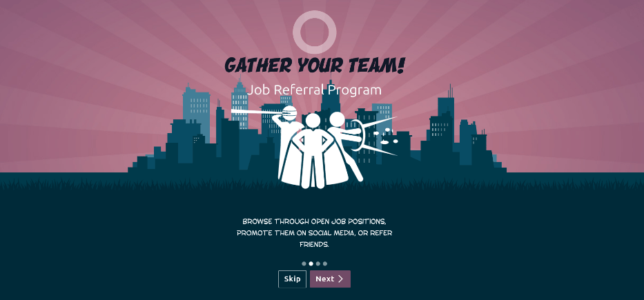 Una diapositiva con los botones saltar y siguiente visibles en la parte inferior,