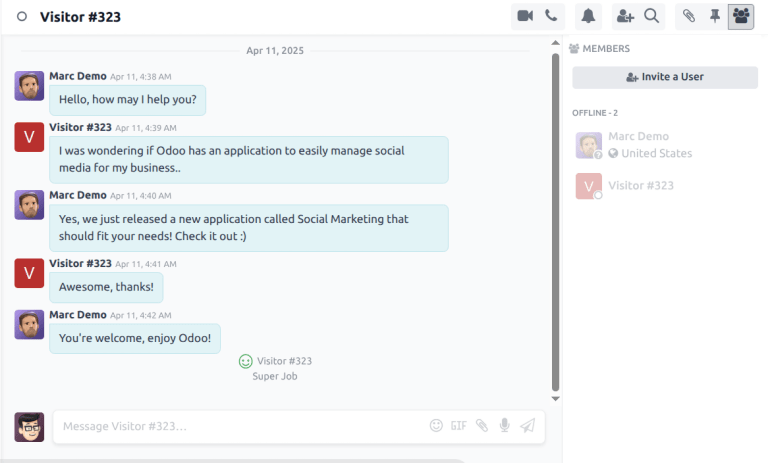 View of the chat transcript in the Discuss application.