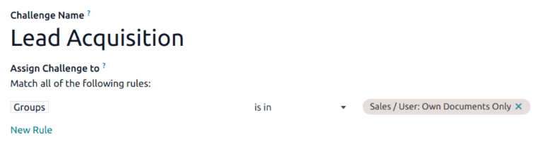 Weergave van de toewijzingsregels sectie van een Uitdagingsformulier.