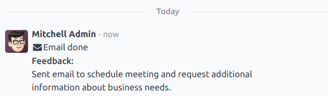 Een chatter thread met een voltooide activiteit, bevatte extra details.